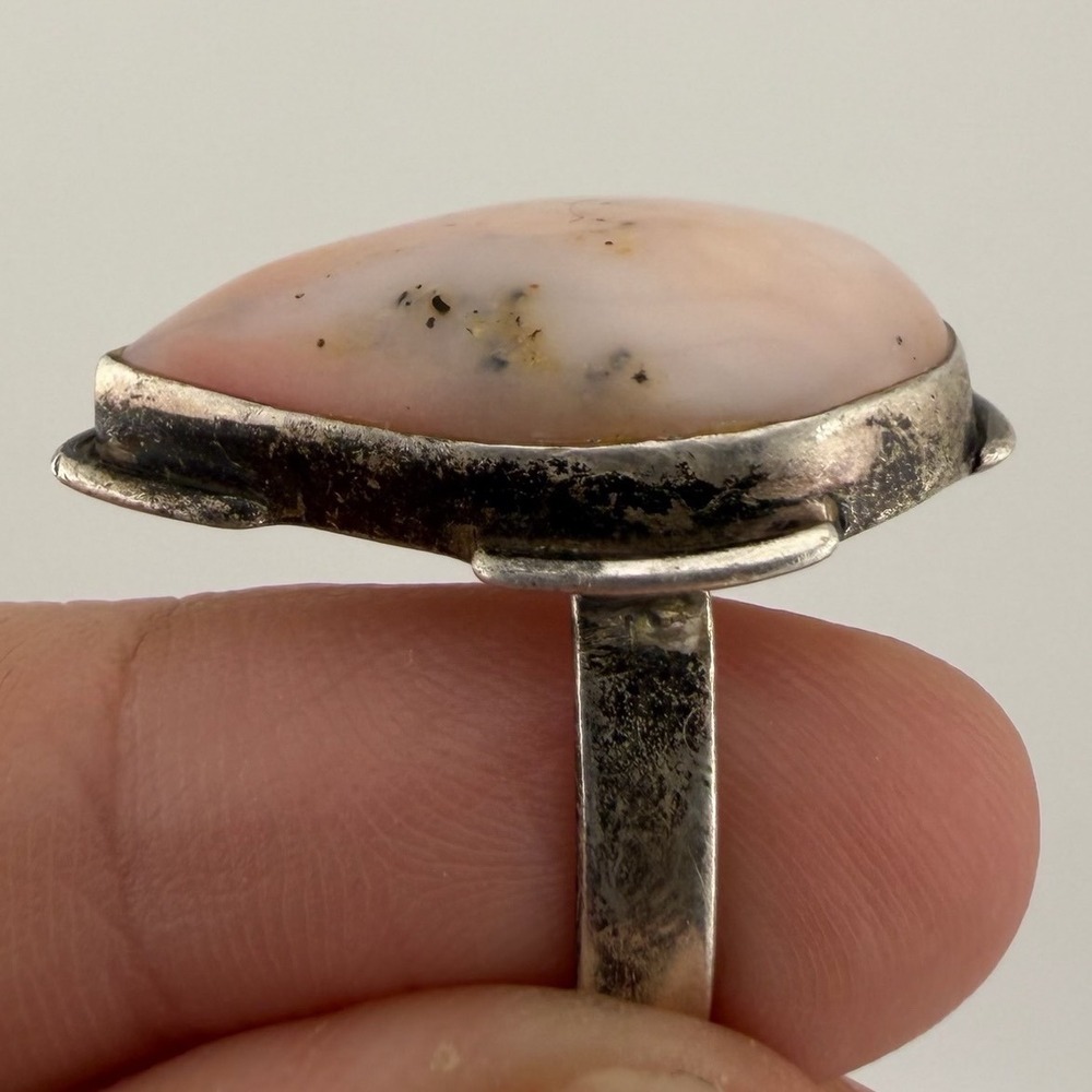 Sterling Silver Women Pink Peruvian Opal Ring Size 7.5 Teardrop Boho Statement